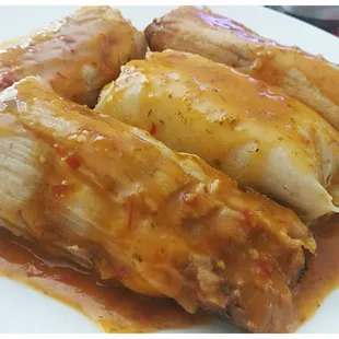 Tamales de Puerco (pork) &amp; de Pollo (chicken) with DelPrimo salsa roja