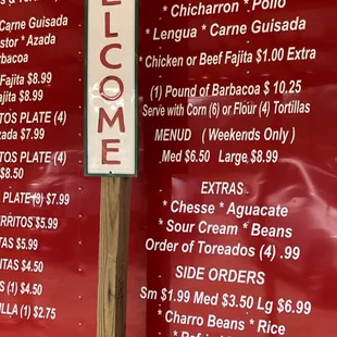 the menu for the restaurant