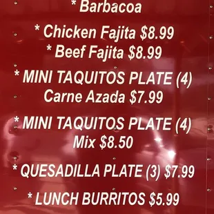 a menu for lunch plates