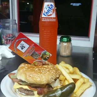 a hamburger and french fries