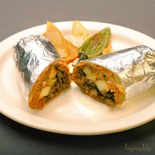 Burrito California with your choice of meat, and potatoes.