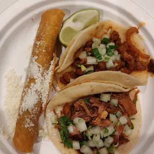 Chicken dorado, carnitas taco, adobada taco. Adobada was the best out of these!