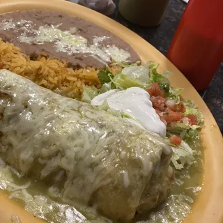 #18 Green Burro Enchilada Style Combo