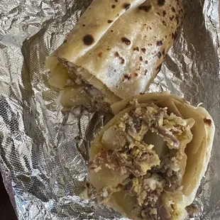 Potato Burrito Breakfast with desebrada