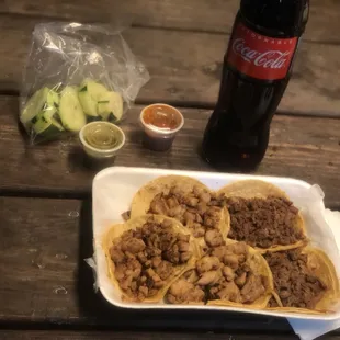 3 Chicken Fajitas, and 2 carnes all tacos are on corn tortillas