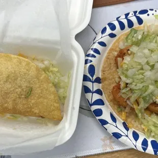 Shrimp tostada  &amp; crunchy chicken Taco
