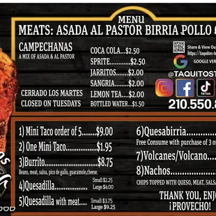 a menu for a mexican restaurant