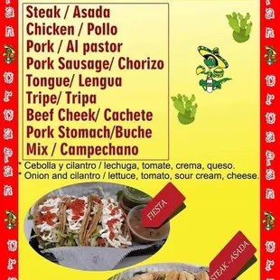 tacos, menu