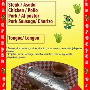 burritos and wraps, menu