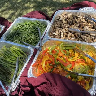 bell peppers, mushrooms, green beans, and asparagus