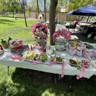 Setup of taco accompaniments  Beautiful decorations for our baby shower