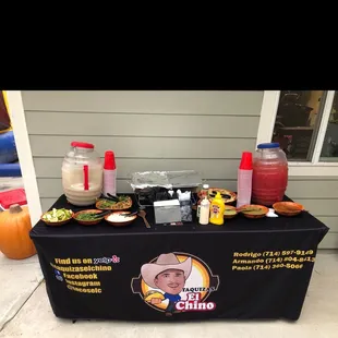 a table covered with food
