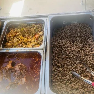 Birria, chicken, carne asada.