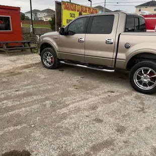 a truck parked in a parking lot
