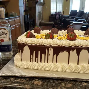 This cake was very big. Jar of salsa &amp; bottle of tequila for size reference.