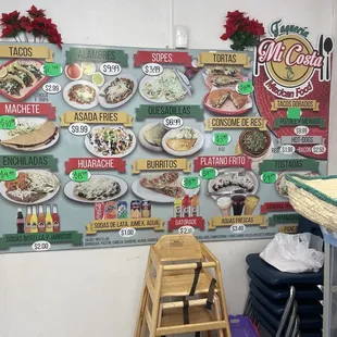 Giant menu inside the restaurant