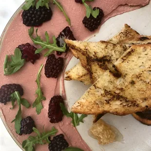 chicken liver mousse / pickled blackberries / honeycomb