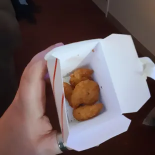 This was supposed to be a box of fried clams.. $10 for 5 small pieces of mushy shrimp.. disgusting.. Don't eat here