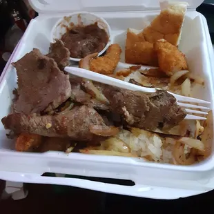 Steak and onions dinner Nasty, low rent food. Steak is like leather.. small portions not worth it.. garbage