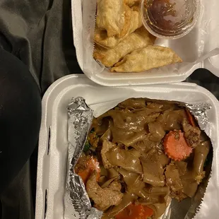 Potstickers and pork drunken noodle!
