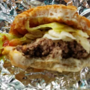 Side view of the cheeseburger