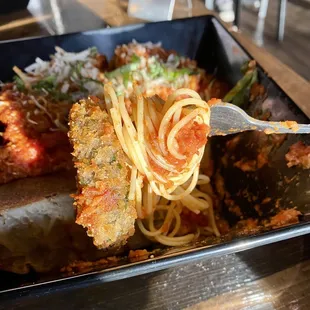Eggplant Parmesan with pasta