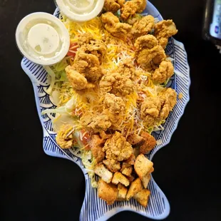 Fried Crawfish salad (plenty of Crawfish, house made ranch salad, and home made croutons)