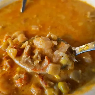 Shrimp and Crawfish bisque (plenty of shrimps, Crawfish, and beans)