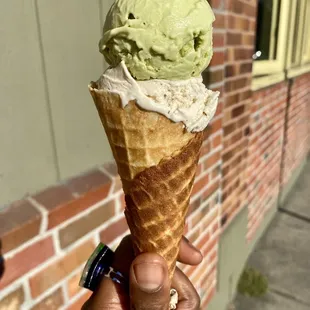 Avocado and toasted hazelnut on a waffle cone - So good!