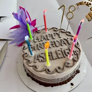 a birthday cake with candles