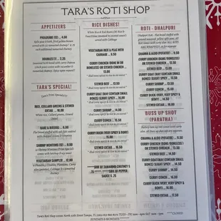 Front of menu