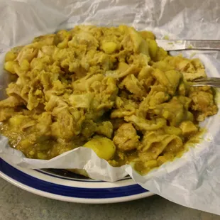 Another chicken curry roti all chopped up.