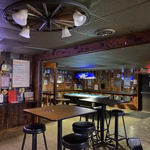 a pool table and bar