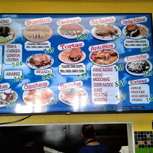 a menu on the wall