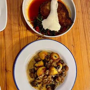 a bowl of soup and a plate of food