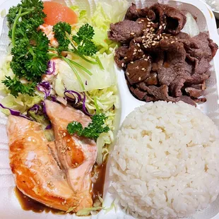 rice, meat and vegetables