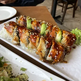 Cal Bear Roll (front) & Dragon Maki (back)