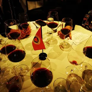 several glasses of wine on a table