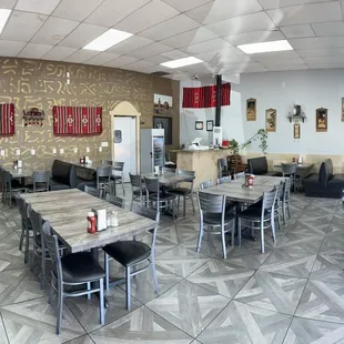 tables and chairs in a restaurant