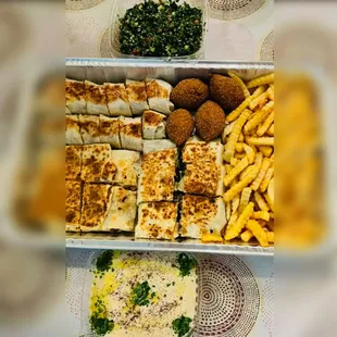 a variety of food items on a table