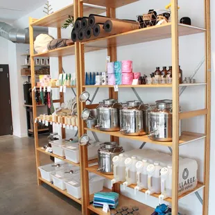 shelves with various items on them