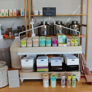 a variety of products on display