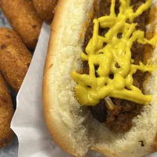 Hot dog with Hush Puppies