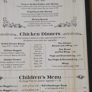 Lunch and dinner menu