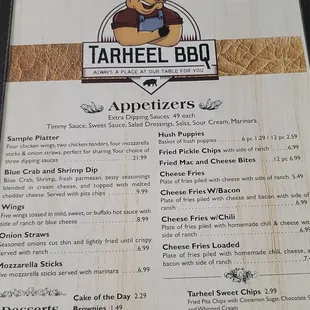 Lunch and dinner menu