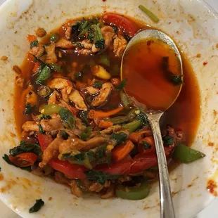 Oil in the spicy chicken dish