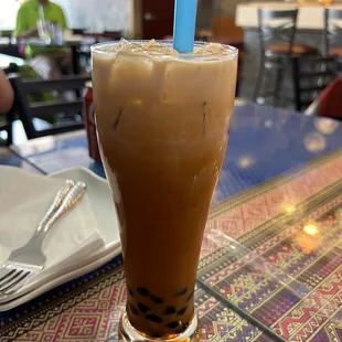Thai iced tea with boba