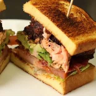 Blackened Salmon BLT on Potato Bread
