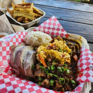 Hut special + taro fries. So stuffed!