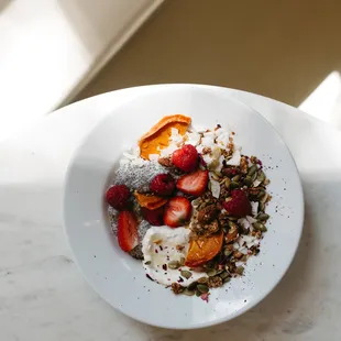 Chia Seed Bowl with Yogurt, Granola + Seasonal Fruit